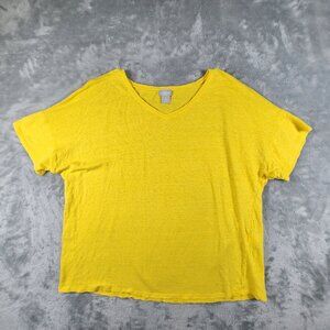 Chicos 100% Linen Top 3 Yellow Vneck Coastal Airy Beachy Breathable Cool Cruise
